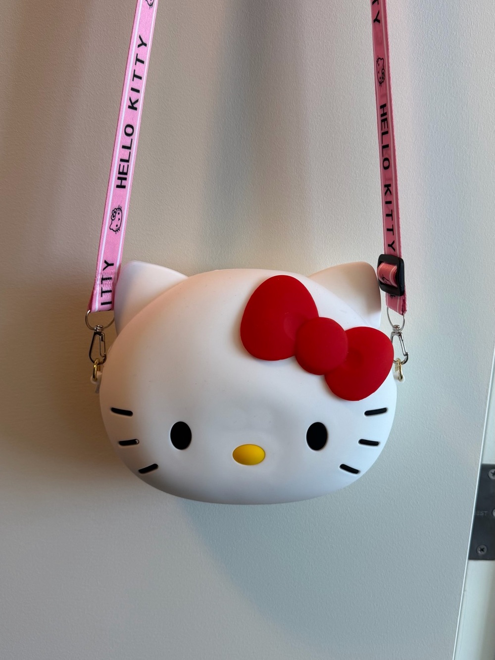 Hello Kitty White Crossbody Bag with Red Bow and Pink Strap